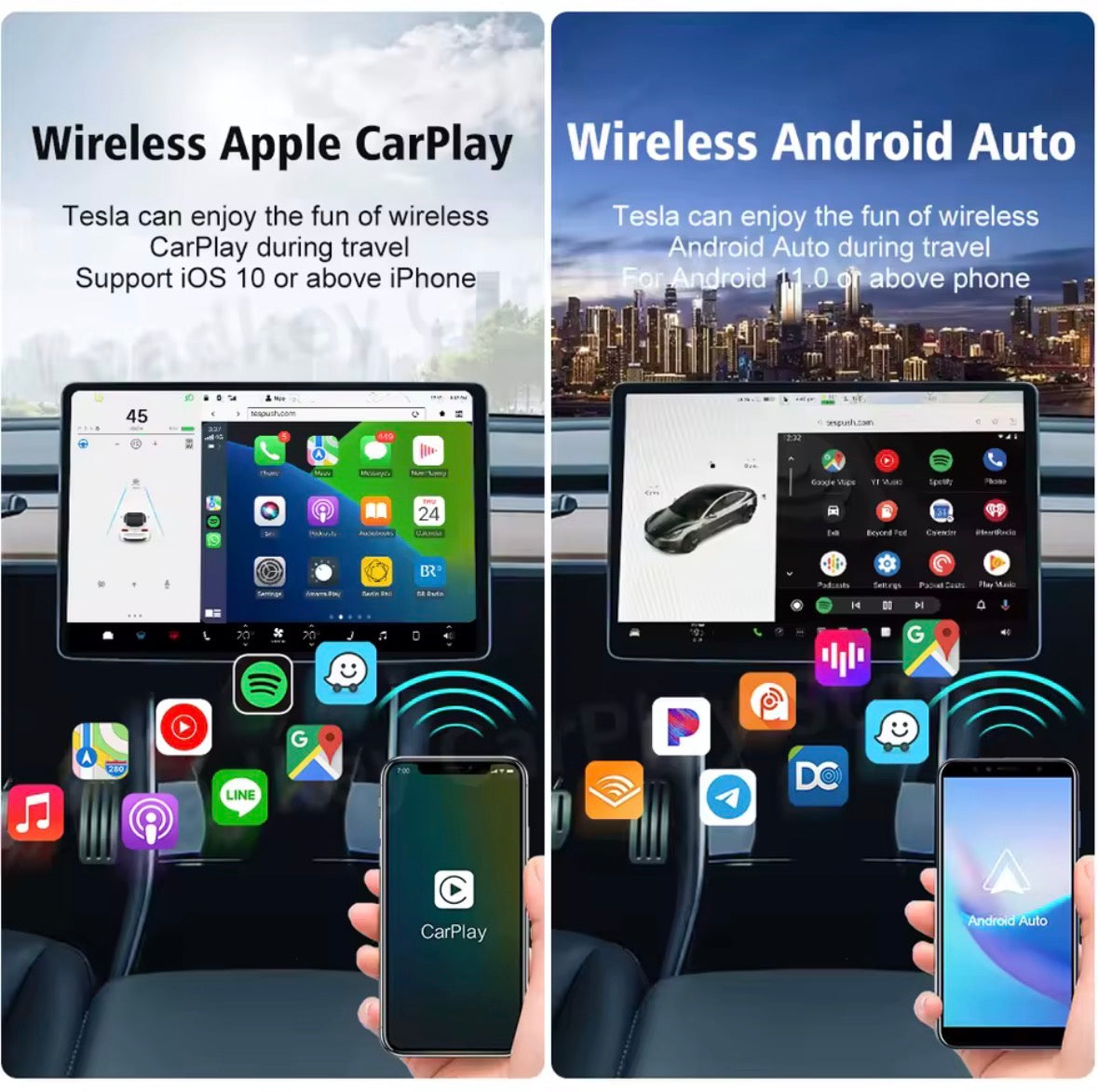 Module CarPlay & Android Auto pour Tesla modèle 3 modèle X Y modèle S connexion automatique Assistant vocal Siri Spotify Waze 5G BT