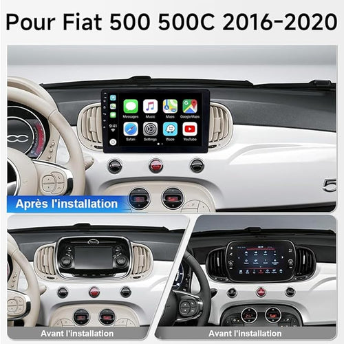 Autoradio Android CarPlay & Android Auto Fiat 500 & 500C (2016-2020) – Écran 9" GPS, WiFi, DSP | YZ Detailing