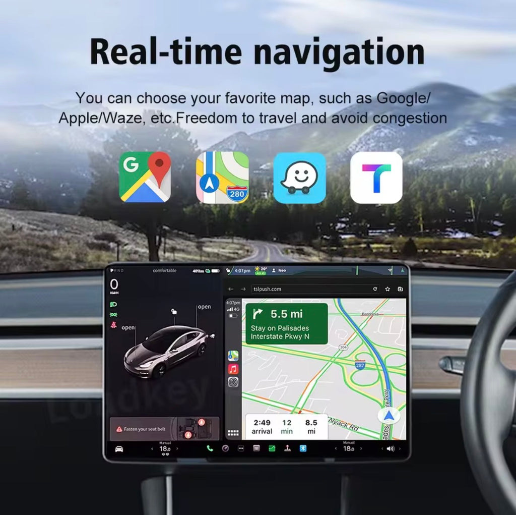 Illustration d’une application de navigation sur l’écran d’une Tesla