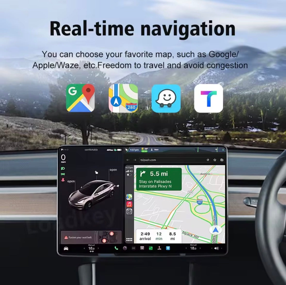 Module CarPlay & Android Auto pour Tesla modèle 3 modèle X Y modèle S connexion automatique Assistant vocal Siri Spotify Waze 5G BT