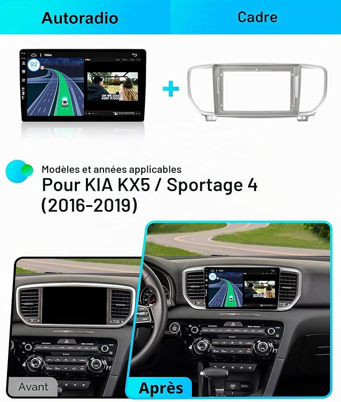 Autoradio KIA Sportage 4 QL 2016 2017 2018 CarPlay Android Auto sans fil