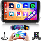 Vue de l’autoradio affichant CarPlay avec illustrations du micro et de la caméra