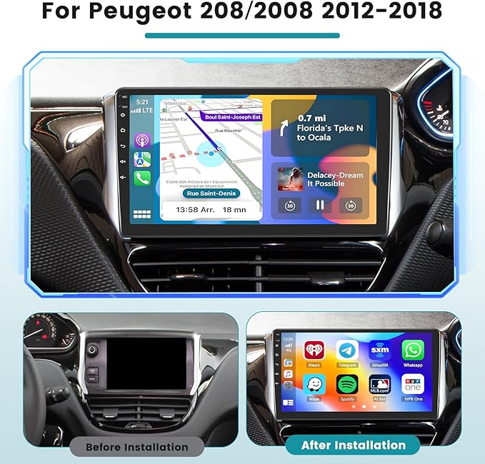Autoradio Android CarPlay & Android Auto Peugeot 208 / 2008 (2012-2019) – Écran 9" GPS, WiFi, DSP | YZ Detailing