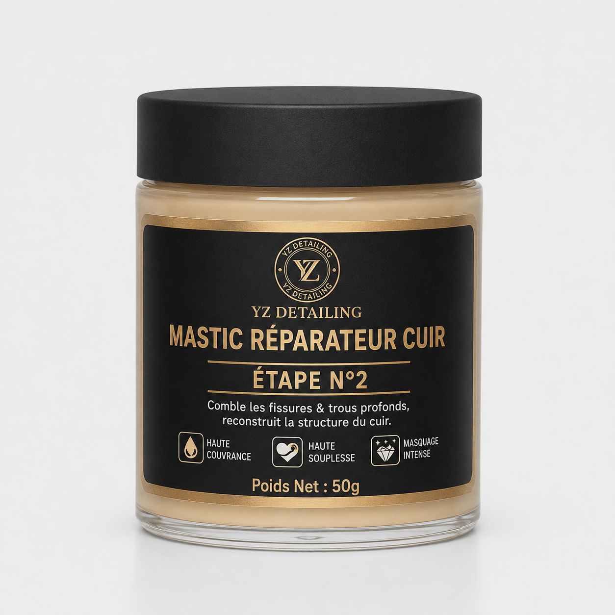 Mastic Réparateur Cuir YZ Detailing Étape 2 - pot 50g comble fissures et trous