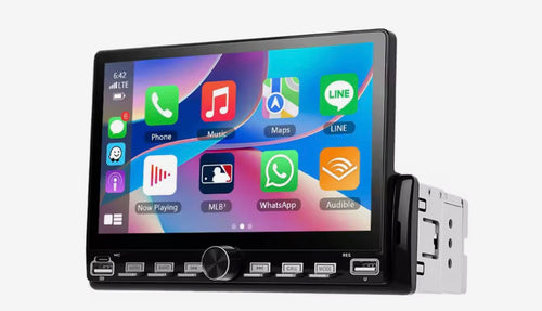 Vue de l’écran CarPlay et du châssis de l’autoradio 1 DIN