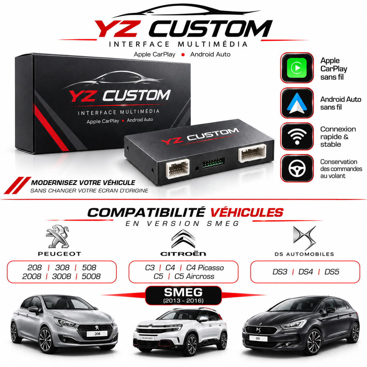 Présentation du boîtier CarPlay YZ Custom et du système SMEG