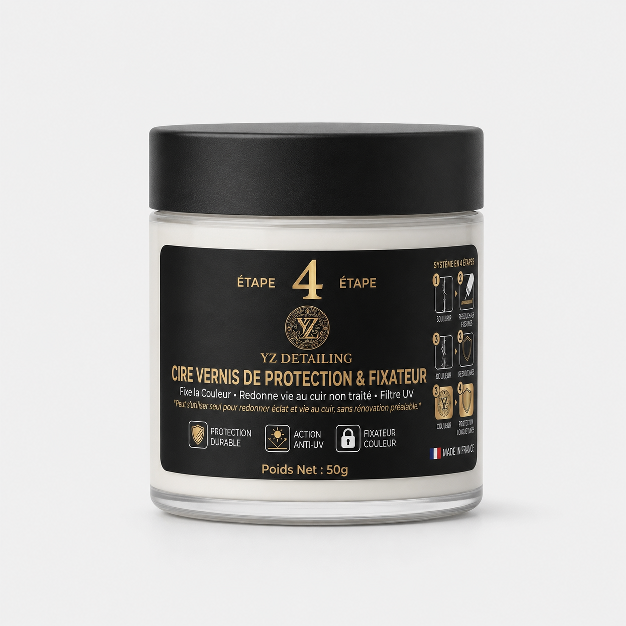 Cire Vernis de Protection et Fixateur Cuir YZ Detailing Étape 4 - pot 50g